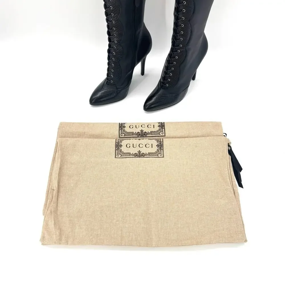 NEW Gucci Harriet Cruise 2023 Snake Emboss Over The Knee High Heel Boots 40